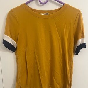 Stylish Mustard Women's Top with Contrast Sleeves